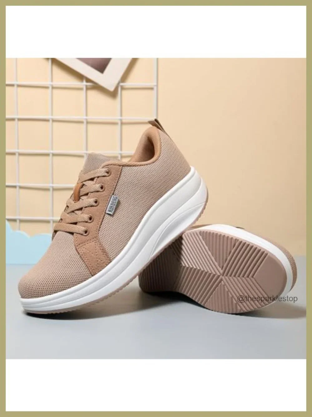 Women Walking Sneakers Platform Shoes Comfy Rocker Bottom Lightweight Lace-Up